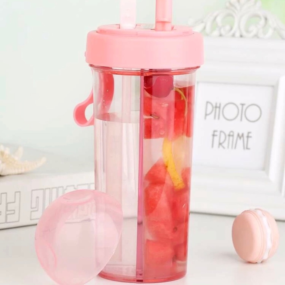 Cute❤️ Pink Two Straw Water Bottle